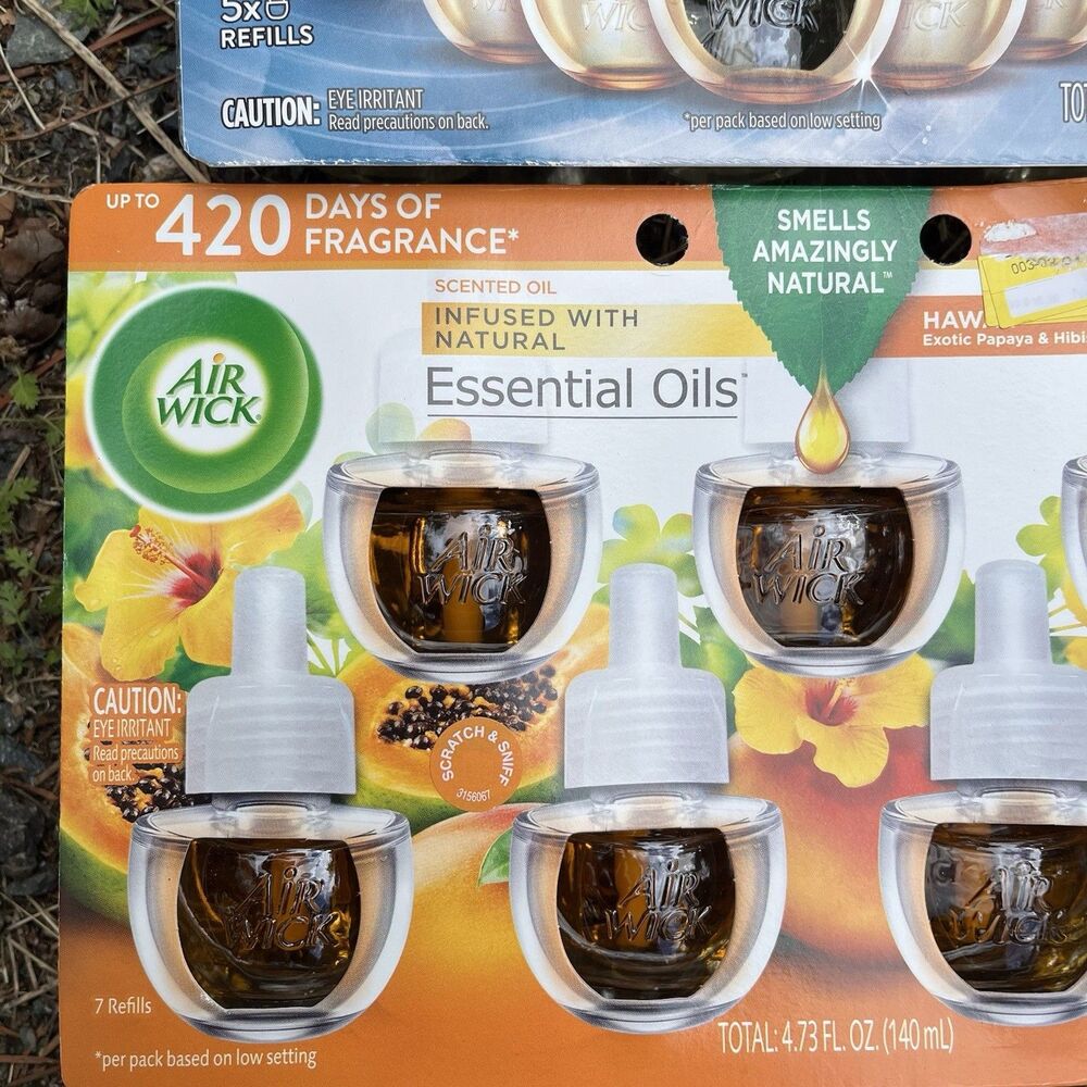 Lot Of Air Wick Essential Oil 5 Cotton White Lotus 7 Hawaiian Papaya Hibiscus - Picture 3 of 3